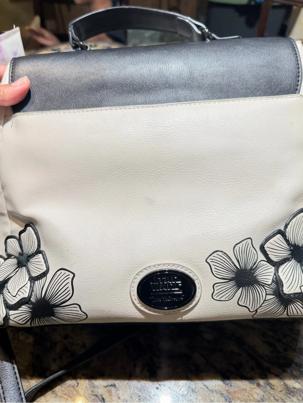 Our Universe Darth Vader Floral Accent Top-Handle Bag - Black & White
